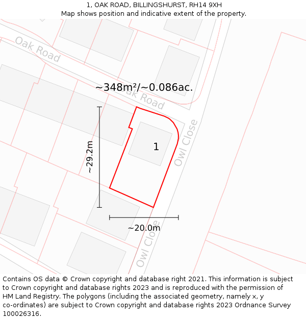 1, OAK ROAD, BILLINGSHURST, RH14 9XH: Plot and title map
