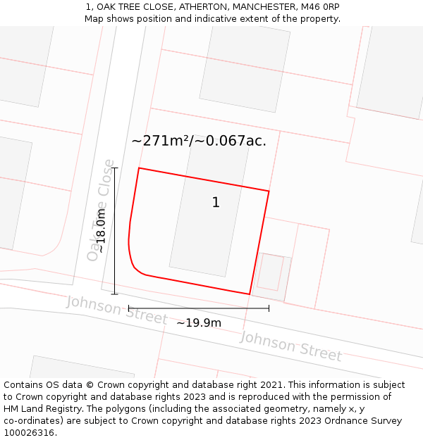 1, OAK TREE CLOSE, ATHERTON, MANCHESTER, M46 0RP: Plot and title map