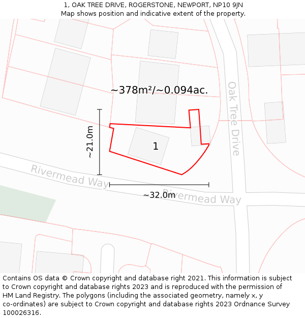 1, OAK TREE DRIVE, ROGERSTONE, NEWPORT, NP10 9JN: Plot and title map