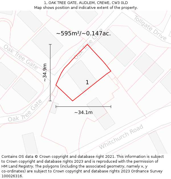 1, OAK TREE GATE, AUDLEM, CREWE, CW3 0LD: Plot and title map