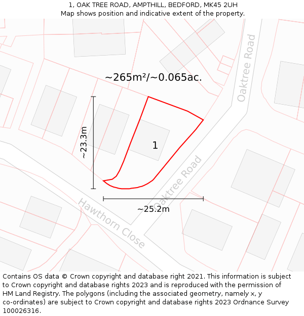 1, OAK TREE ROAD, AMPTHILL, BEDFORD, MK45 2UH: Plot and title map