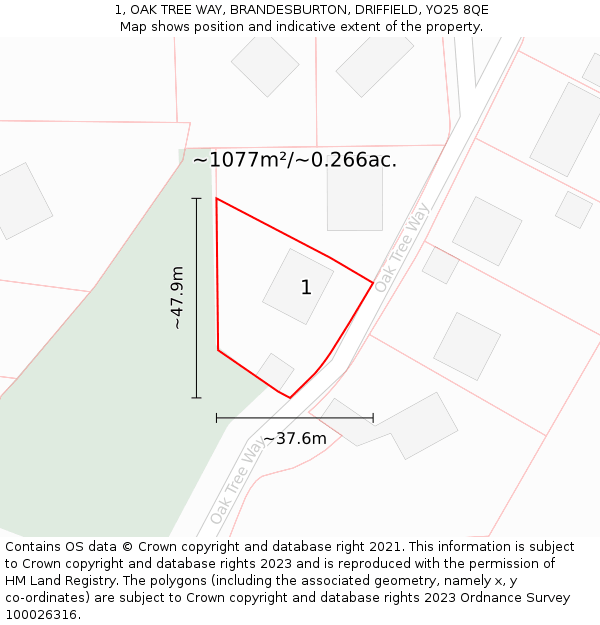 1, OAK TREE WAY, BRANDESBURTON, DRIFFIELD, YO25 8QE: Plot and title map