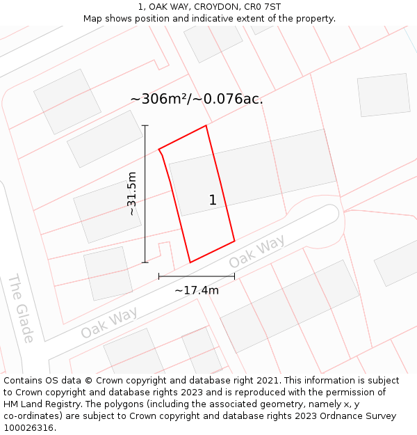 1, OAK WAY, CROYDON, CR0 7ST: Plot and title map