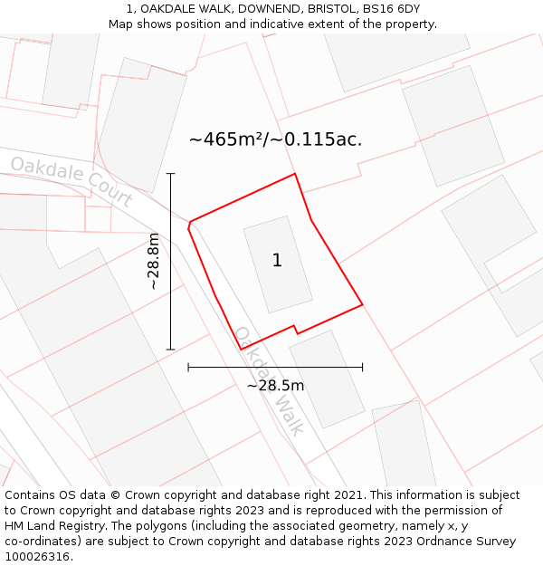 1, OAKDALE WALK, DOWNEND, BRISTOL, BS16 6DY: Plot and title map