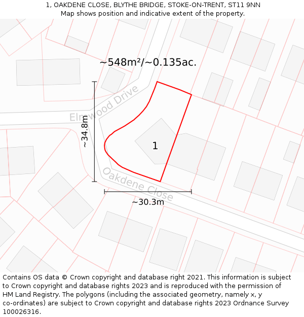 1, OAKDENE CLOSE, BLYTHE BRIDGE, STOKE-ON-TRENT, ST11 9NN: Plot and title map