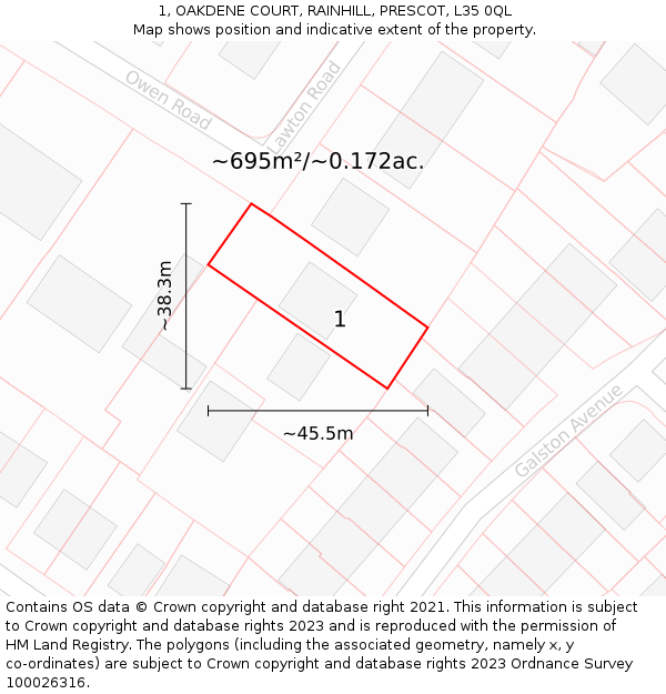1, OAKDENE COURT, RAINHILL, PRESCOT, L35 0QL: Plot and title map