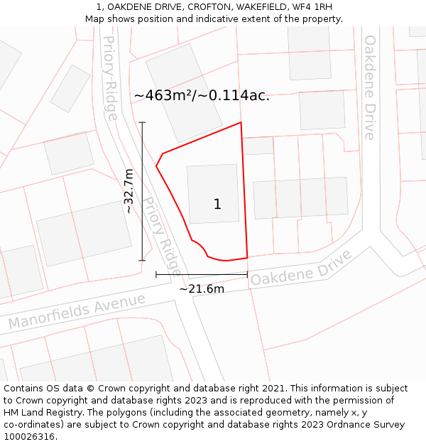 1, OAKDENE DRIVE, CROFTON, WAKEFIELD, WF4 1RH: Plot and title map