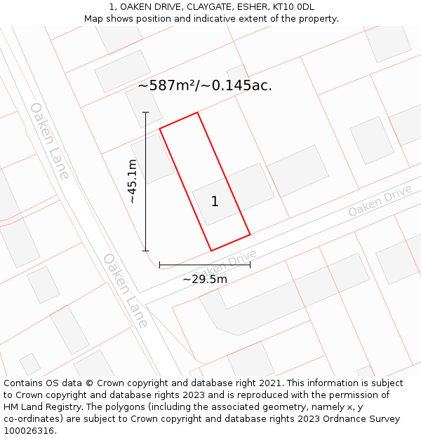 1, OAKEN DRIVE, CLAYGATE, ESHER, KT10 0DL: Plot and title map