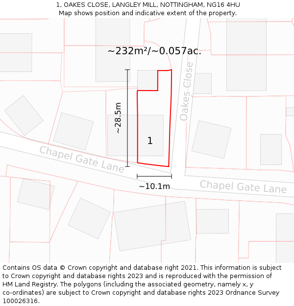 1, OAKES CLOSE, LANGLEY MILL, NOTTINGHAM, NG16 4HU: Plot and title map