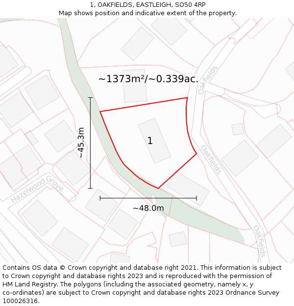 1, OAKFIELDS, EASTLEIGH, SO50 4RP: Plot and title map