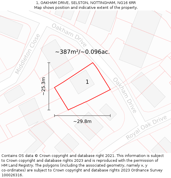 1, OAKHAM DRIVE, SELSTON, NOTTINGHAM, NG16 6RR: Plot and title map