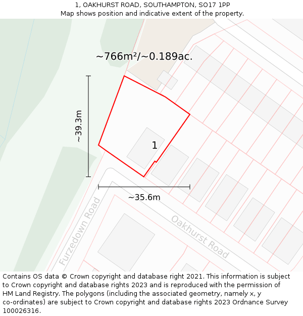 1, OAKHURST ROAD, SOUTHAMPTON, SO17 1PP: Plot and title map