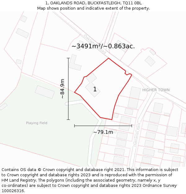 1, OAKLANDS ROAD, BUCKFASTLEIGH, TQ11 0BL: Plot and title map