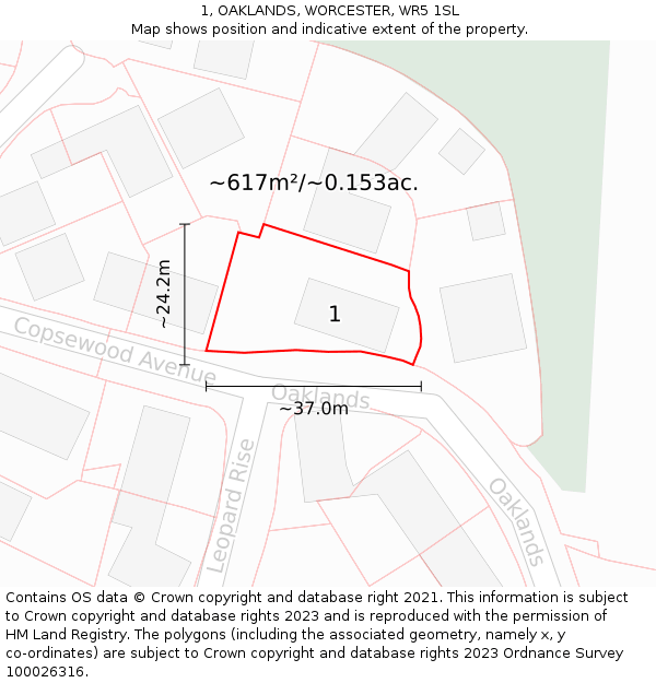 1, OAKLANDS, WORCESTER, WR5 1SL: Plot and title map