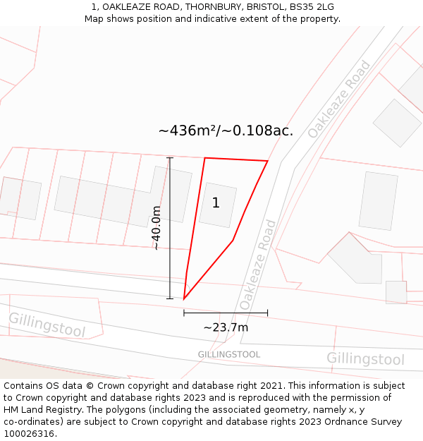 1, OAKLEAZE ROAD, THORNBURY, BRISTOL, BS35 2LG: Plot and title map