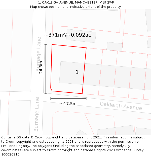 1, OAKLEIGH AVENUE, MANCHESTER, M19 2WP: Plot and title map