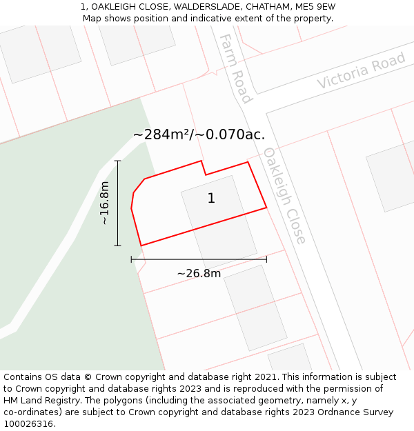 1, OAKLEIGH CLOSE, WALDERSLADE, CHATHAM, ME5 9EW: Plot and title map