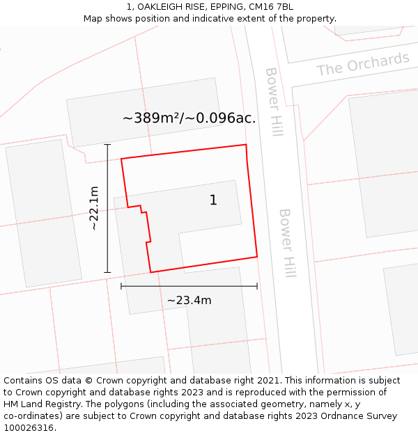 1, OAKLEIGH RISE, EPPING, CM16 7BL: Plot and title map