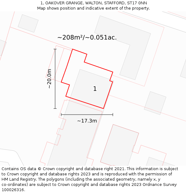 1, OAKOVER GRANGE, WALTON, STAFFORD, ST17 0NN: Plot and title map