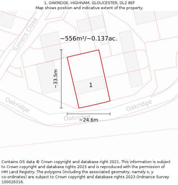 1, OAKRIDGE, HIGHNAM, GLOUCESTER, GL2 8EF: Plot and title map