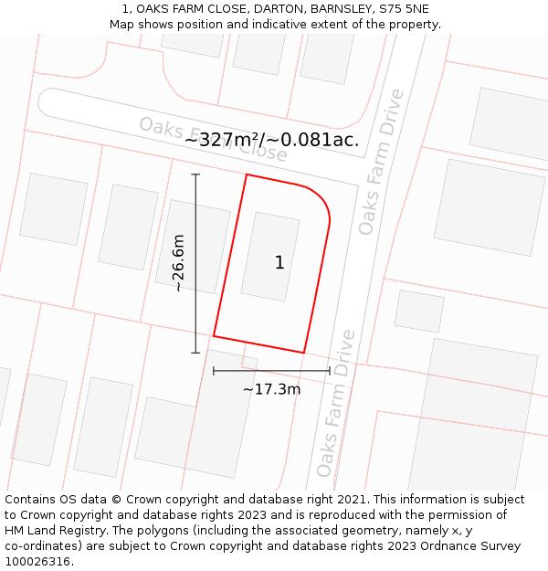 1, OAKS FARM CLOSE, DARTON, BARNSLEY, S75 5NE: Plot and title map