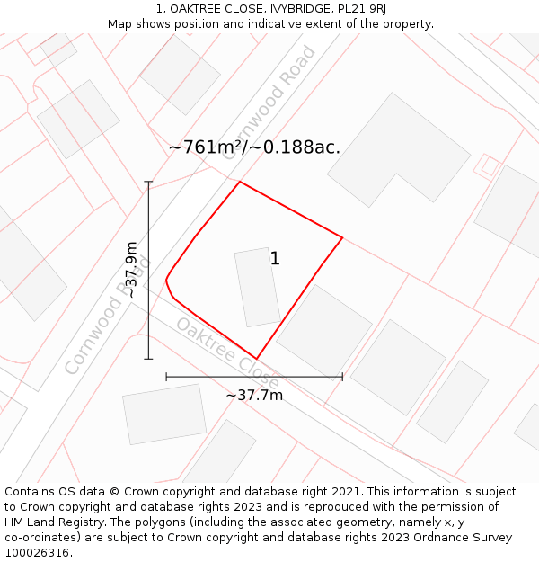 1, OAKTREE CLOSE, IVYBRIDGE, PL21 9RJ: Plot and title map