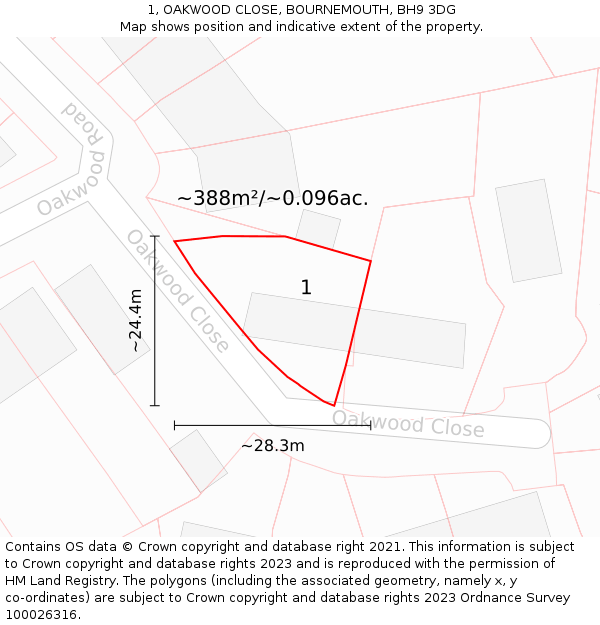 1, OAKWOOD CLOSE, BOURNEMOUTH, BH9 3DG: Plot and title map