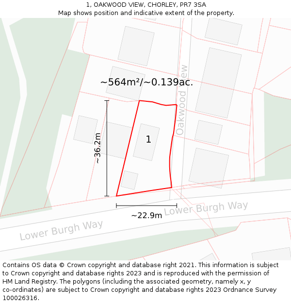 1, OAKWOOD VIEW, CHORLEY, PR7 3SA: Plot and title map