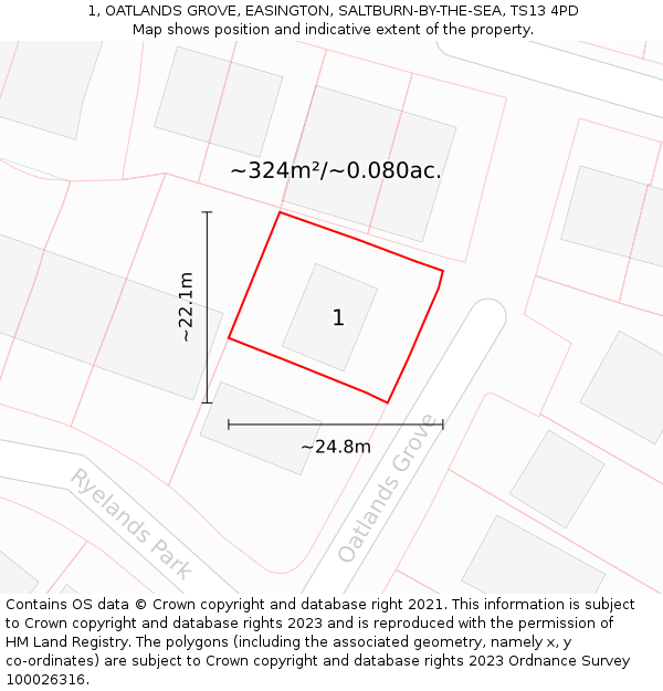 1, OATLANDS GROVE, EASINGTON, SALTBURN-BY-THE-SEA, TS13 4PD: Plot and title map