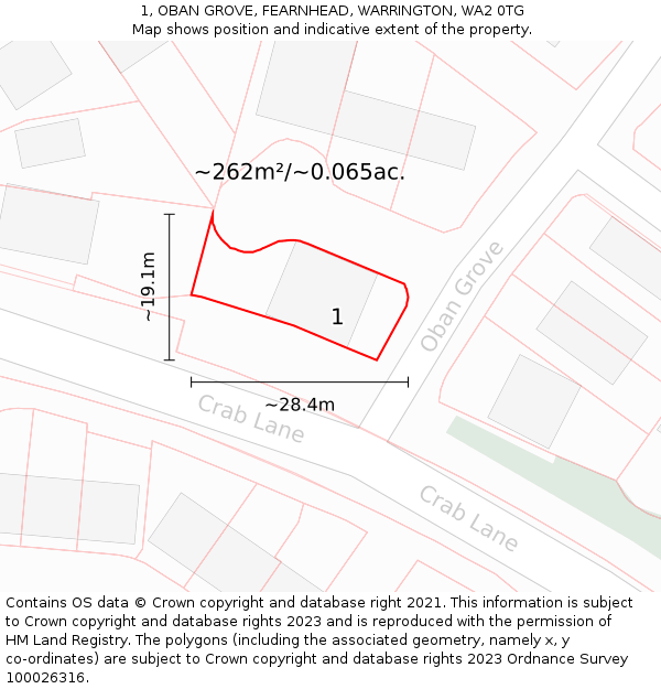 1, OBAN GROVE, FEARNHEAD, WARRINGTON, WA2 0TG: Plot and title map