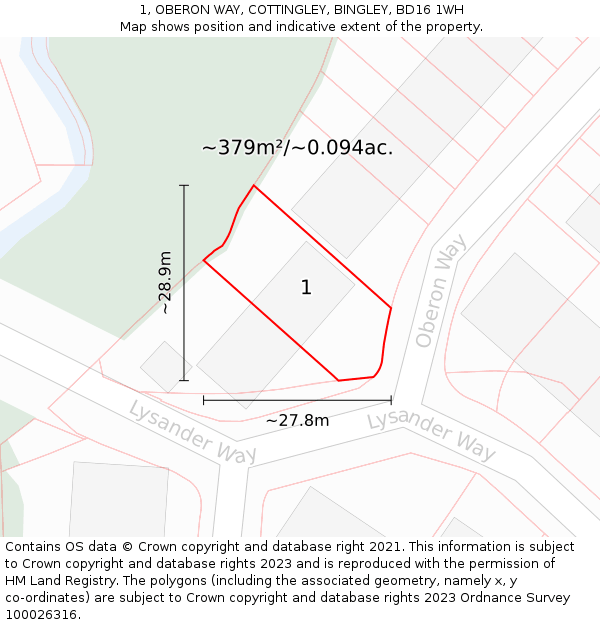 1, OBERON WAY, COTTINGLEY, BINGLEY, BD16 1WH: Plot and title map