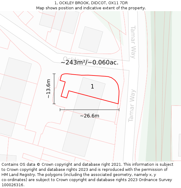 1, OCKLEY BROOK, DIDCOT, OX11 7DR: Plot and title map
