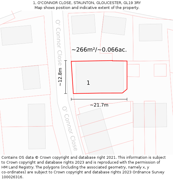 1, O'CONNOR CLOSE, STAUNTON, GLOUCESTER, GL19 3RY: Plot and title map