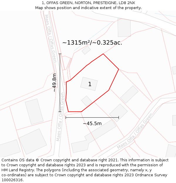1, OFFAS GREEN, NORTON, PRESTEIGNE, LD8 2NX: Plot and title map