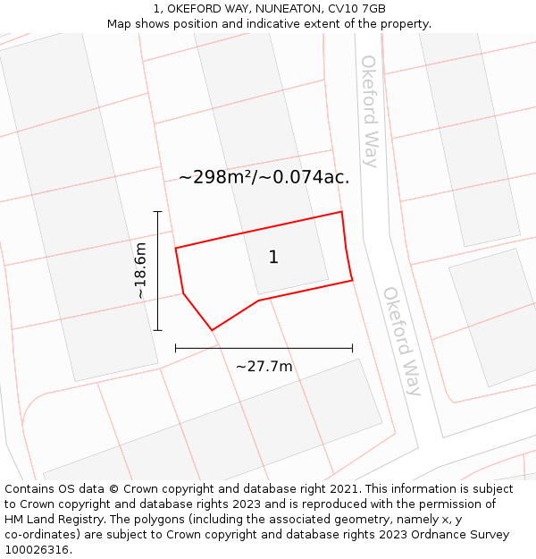 1, OKEFORD WAY, NUNEATON, CV10 7GB: Plot and title map