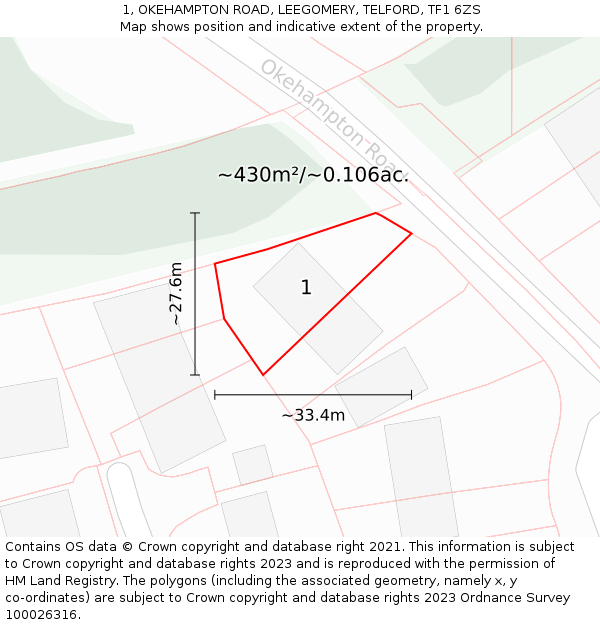 1, OKEHAMPTON ROAD, LEEGOMERY, TELFORD, TF1 6ZS: Plot and title map