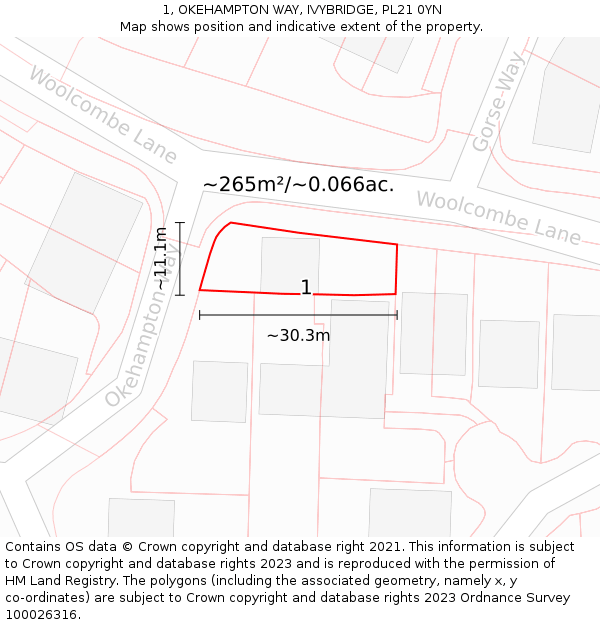 1, OKEHAMPTON WAY, IVYBRIDGE, PL21 0YN: Plot and title map