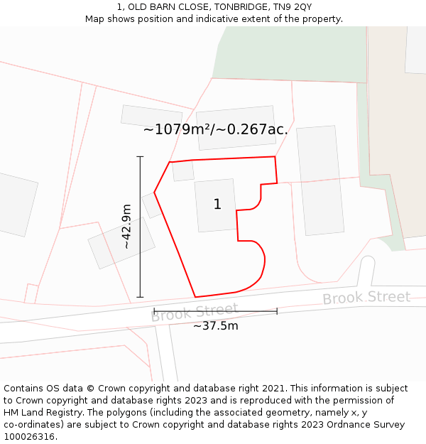 1, OLD BARN CLOSE, TONBRIDGE, TN9 2QY: Plot and title map