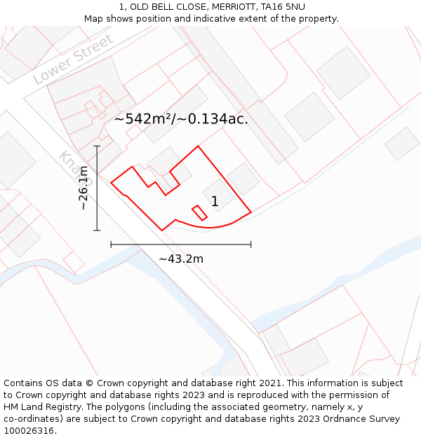 1, OLD BELL CLOSE, MERRIOTT, TA16 5NU: Plot and title map