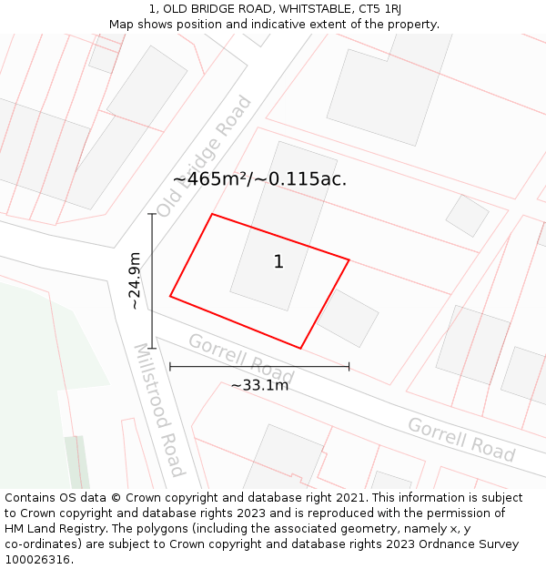 1, OLD BRIDGE ROAD, WHITSTABLE, CT5 1RJ: Plot and title map