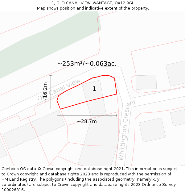 1, OLD CANAL VIEW, WANTAGE, OX12 9GL: Plot and title map