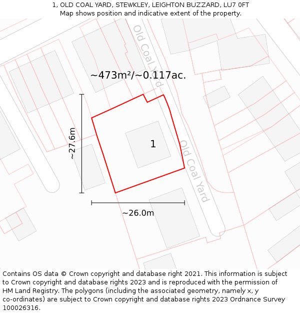 1, OLD COAL YARD, STEWKLEY, LEIGHTON BUZZARD, LU7 0FT: Plot and title map