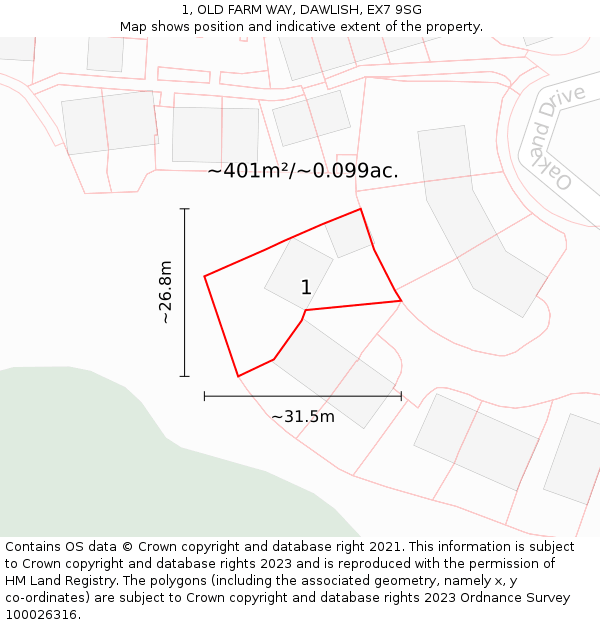 1, OLD FARM WAY, DAWLISH, EX7 9SG: Plot and title map