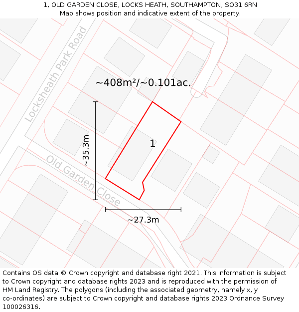 1, OLD GARDEN CLOSE, LOCKS HEATH, SOUTHAMPTON, SO31 6RN: Plot and title map