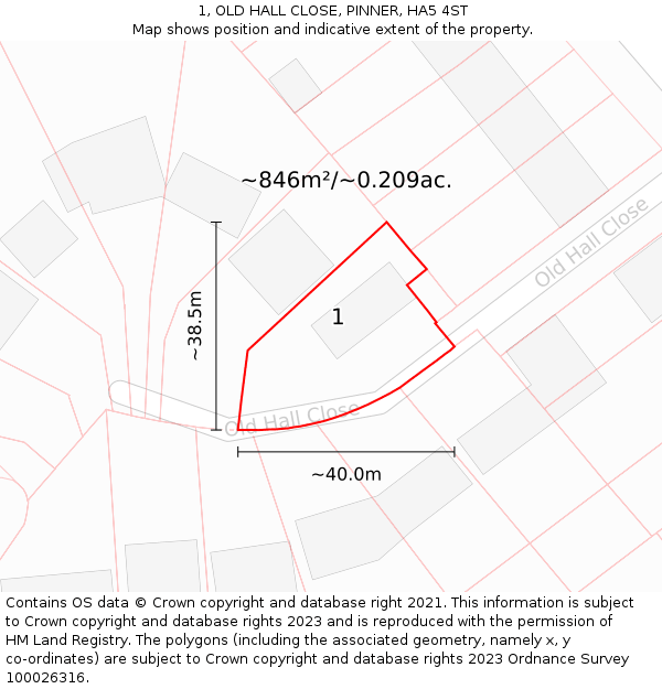 1, OLD HALL CLOSE, PINNER, HA5 4ST: Plot and title map
