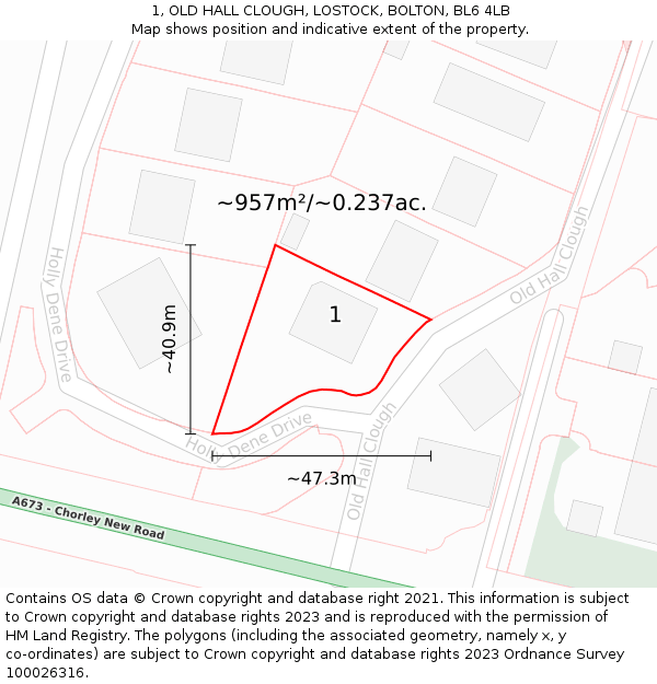 1, OLD HALL CLOUGH, LOSTOCK, BOLTON, BL6 4LB: Plot and title map