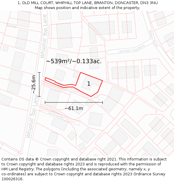1, OLD MILL COURT, WHIPHILL TOP LANE, BRANTON, DONCASTER, DN3 3NU: Plot and title map