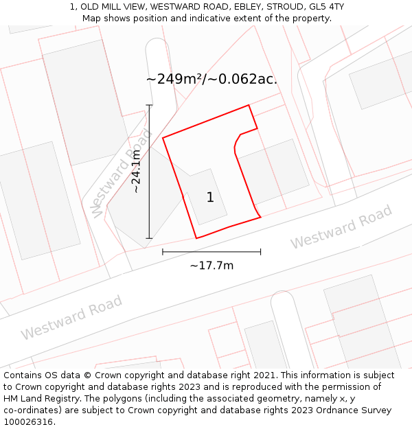1, OLD MILL VIEW, WESTWARD ROAD, EBLEY, STROUD, GL5 4TY: Plot and title map
