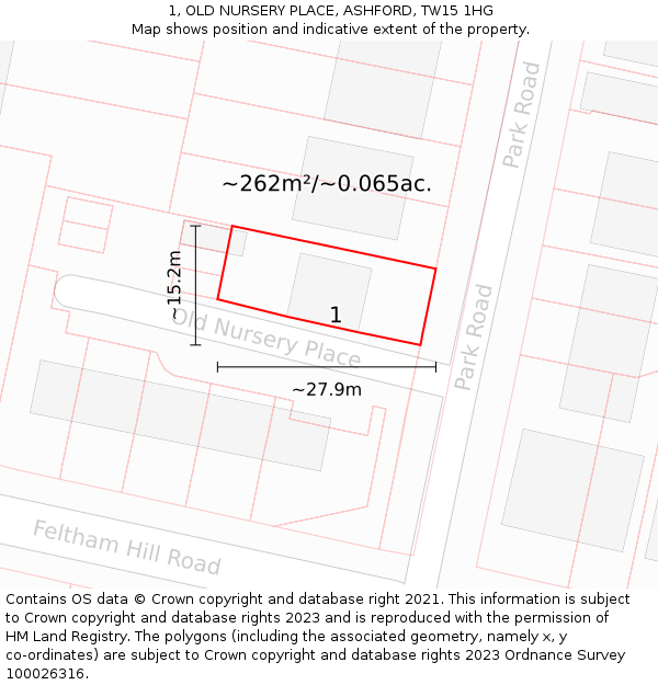 1, OLD NURSERY PLACE, ASHFORD, TW15 1HG: Plot and title map