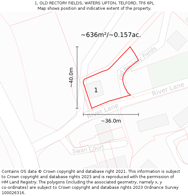 1, OLD RECTORY FIELDS, WATERS UPTON, TELFORD, TF6 6PL: Plot and title map